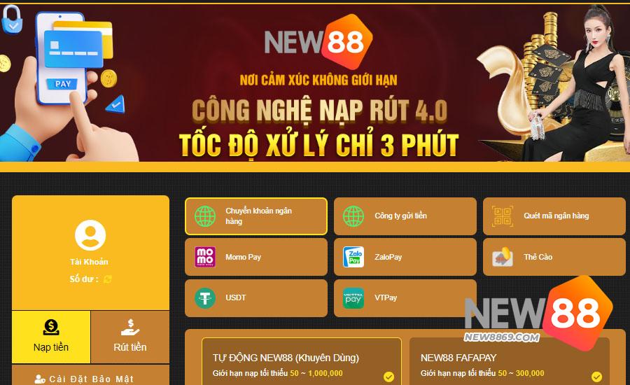 NEW88 nạp tiền nhanh chóng chỉ mất 3 phút