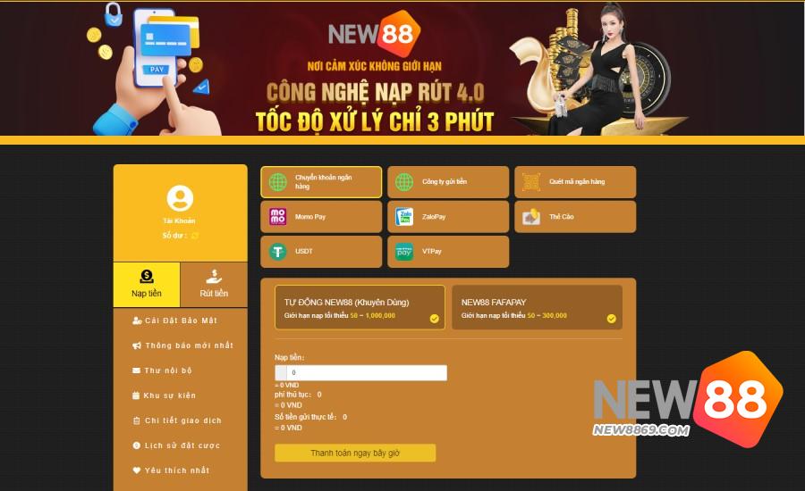 Nạp tiền NEW 88 bằng phương thức qua ATM