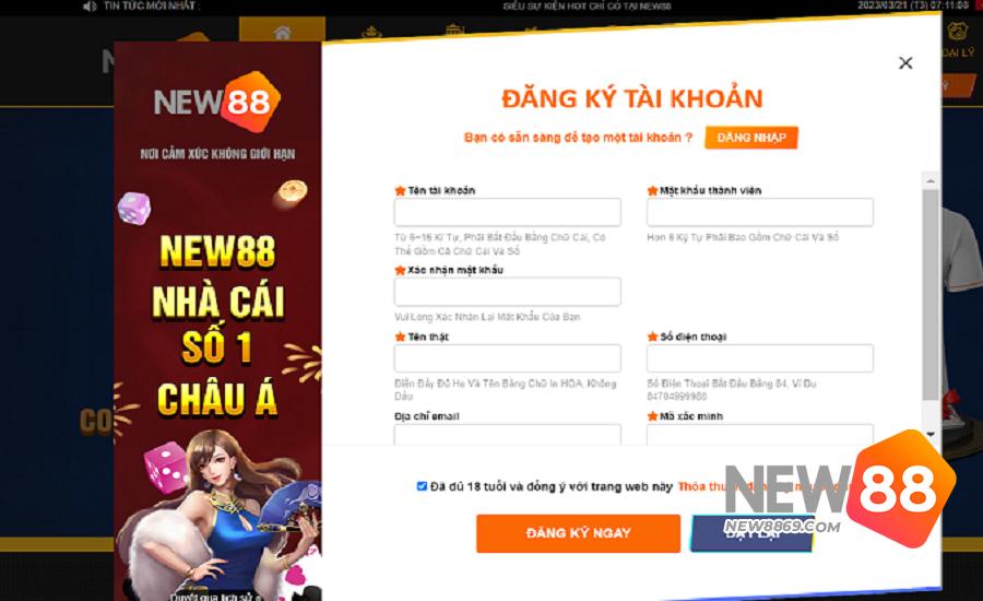 Đăng ký tài khoản chơi Tài Xỉu New88