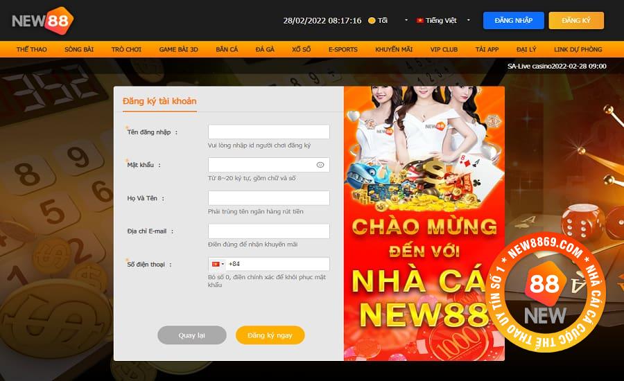 Đăng ký tham gia Vnew 88 nhanh chóng