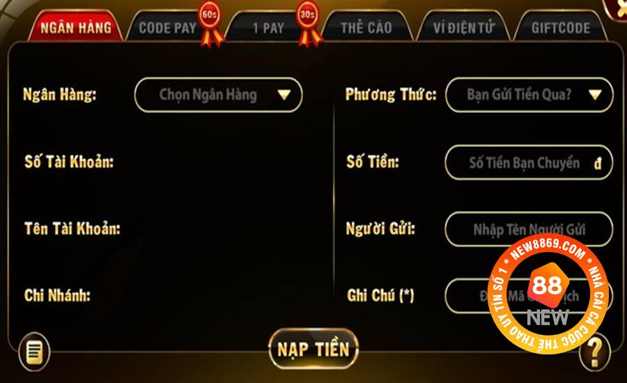 Game Bài Rich88 - Sảnh Chơi Đình Đám Tại Nhà Cái New88 3 Cách giao dịch nạp tiền qua tài khoản ngân hàng khi chơi game bài Rich88